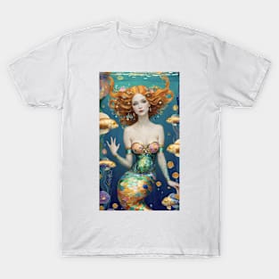 Gustav Klimt's Enigmatic Siren: Inspired Mermaid Majesty T-Shirt